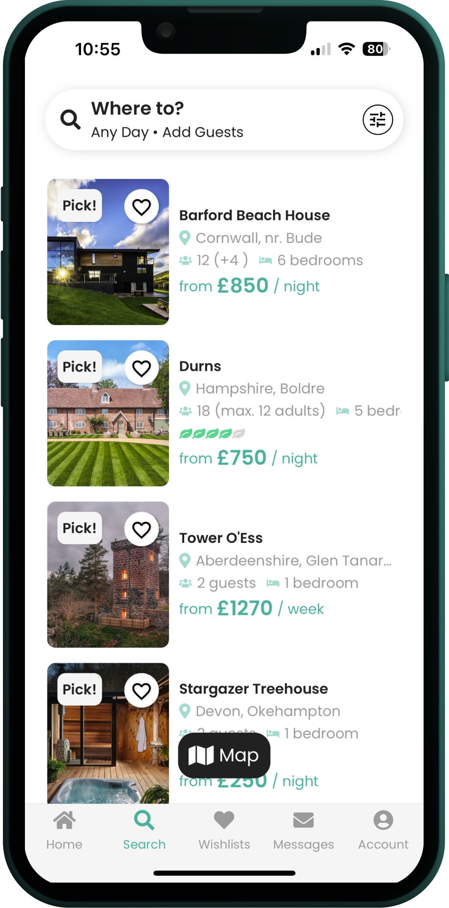 Mobile mockup of Coolstays app